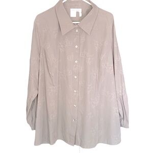 Ulla Popken Gray Button Down Embroidered Top Sz 24/26